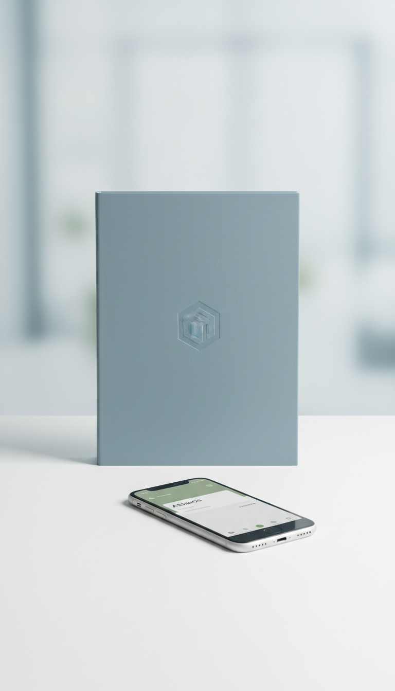 Soft blue notebook with debossed logo